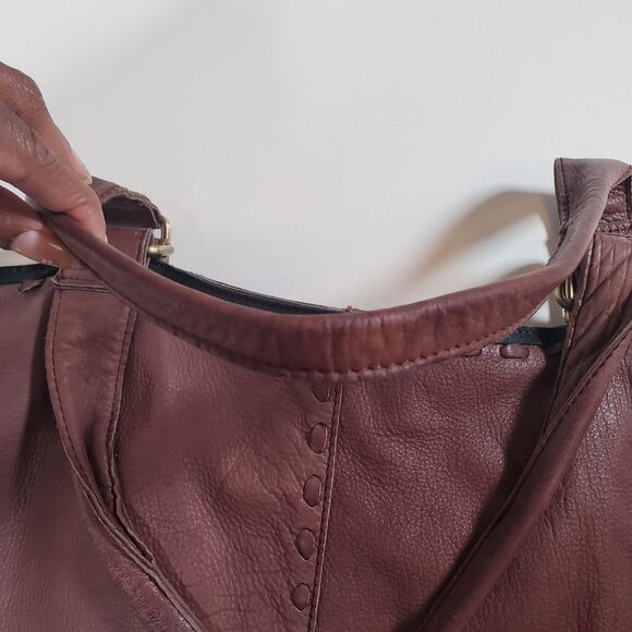Free People Women’s Large Brown Leather Tote Bag Boho Distressed Weekender - Picture 8 of 15